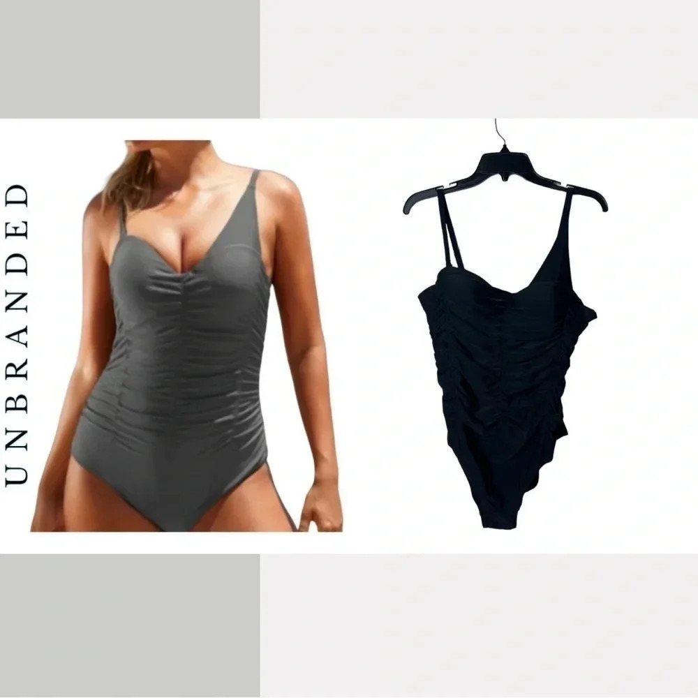 1154. UNBRANDED ASYMMETRICAL ONE PIECE‎ SWIMSUIT BLACK IN COLOR SIZE LARGE NWT